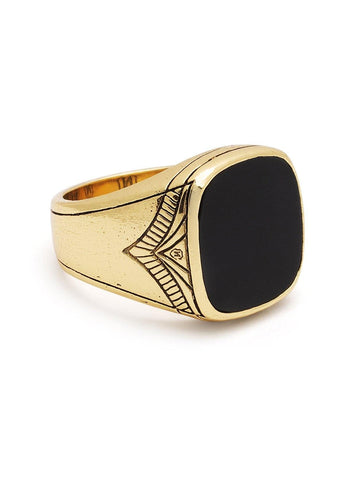 Nialaya Men's Ring Vintage Gold Sterling Silver Signet Ring with Matte Onyx
